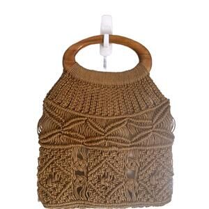 Handcrafted Boho Macramé Bag with Wooden Handle